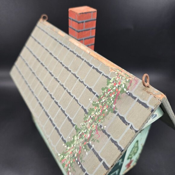 Vintage Birdhouse Green Hand-Painted Wooden Cottage Chimney Windows CM2034 - Picture 7 of 13
